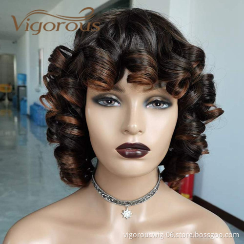 Vigorous Cheap Price Shoulder Length Mixed Brown Bob High Temperature Fiber Super Wave For Black Women Synthetic Hair Wigs